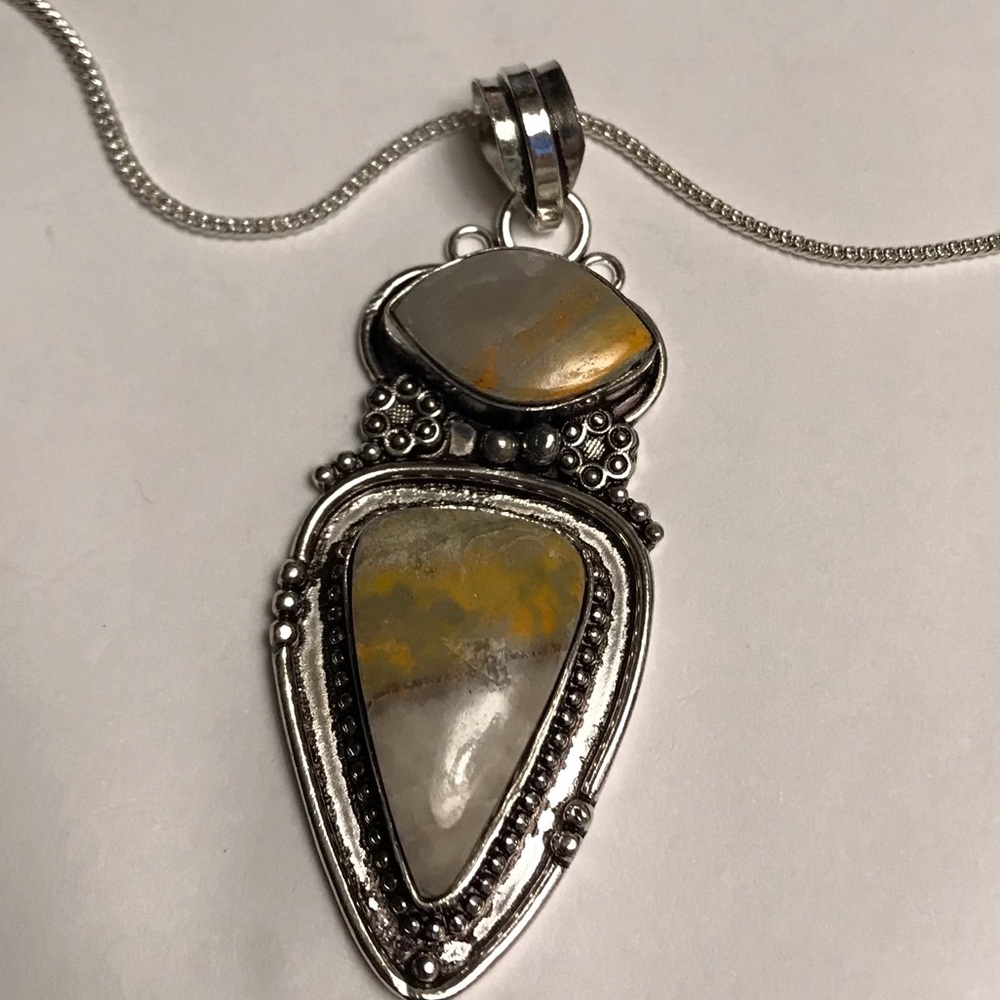 Bubble Bee Jasper Stamped 925 Sterling Silver Necklace